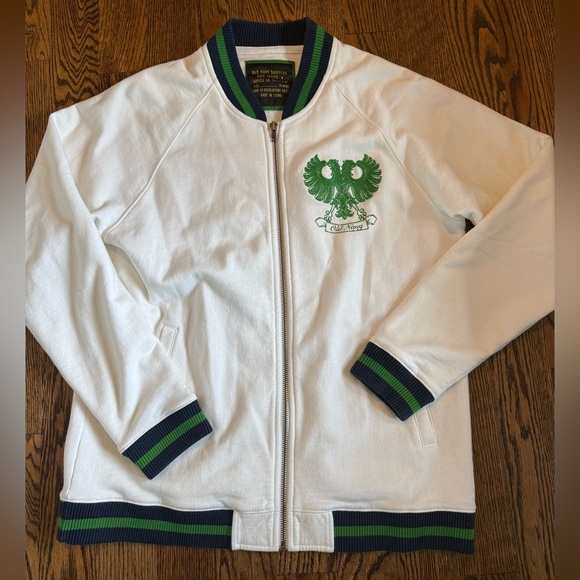 Old Navy Other - Old Navy surplus y2k varsity sweatshirt jacket white green XL